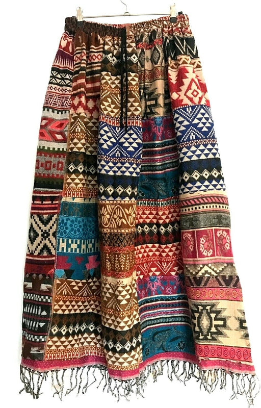 Boho hippie Festival PATCHWORK Skirt Vintage WARM WOOL maxi long 8 10 12 14 16