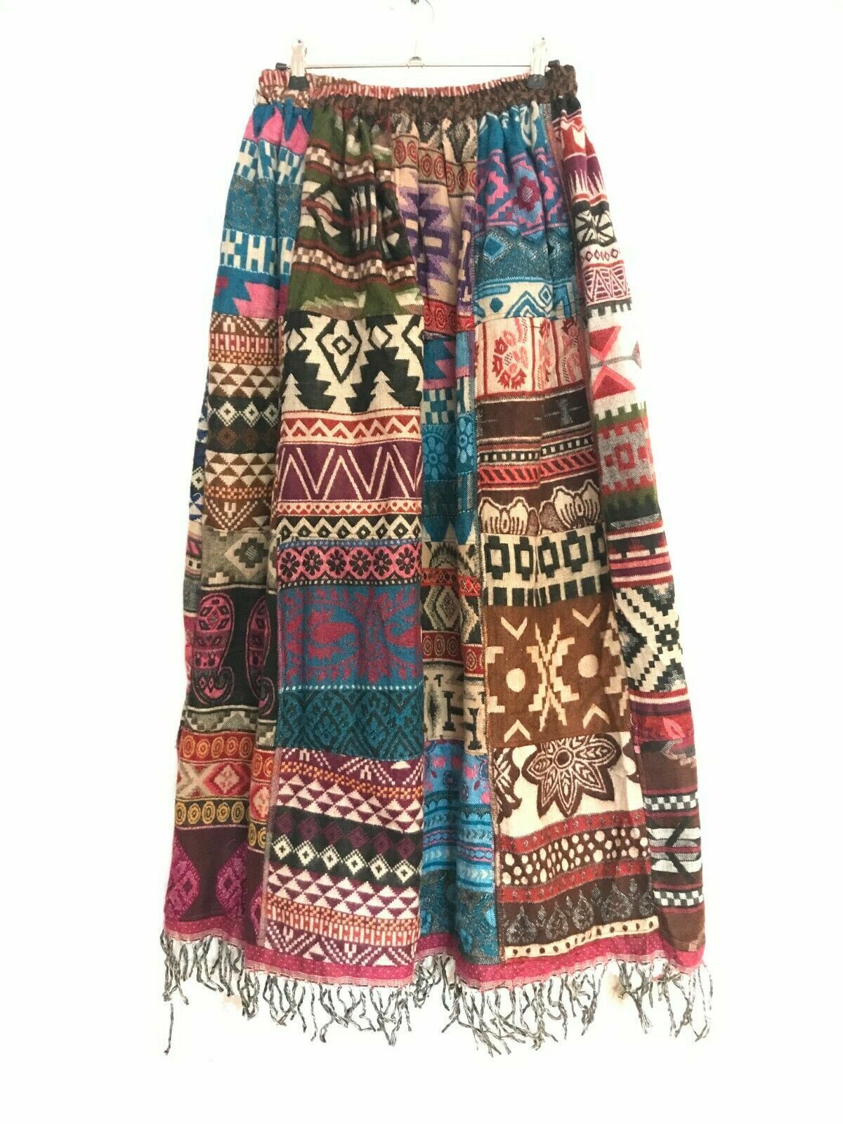 Boho hippie Festival PATCHWORK Skirt Vintage WARM WOOL maxi long 8 10 12 14 16