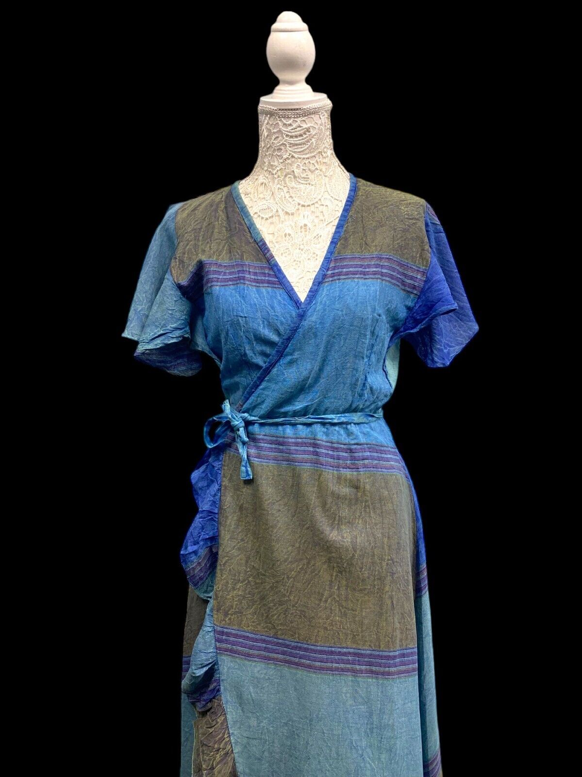 Festival Stall LTD Boho festival Clothing LAPIS BLUE WRAP Dress Boho hippy Festival Cotton Summer Sun Beach UK 8 - 14