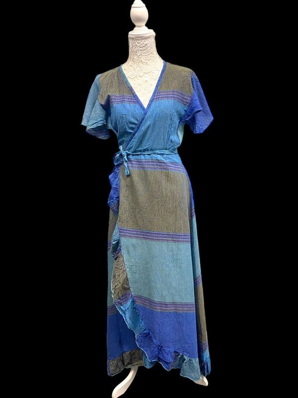 Festival Stall LTD Boho festival Clothing LAPIS BLUE WRAP Dress Boho hippy Festival Cotton Summer Sun Beach UK 8 - 14