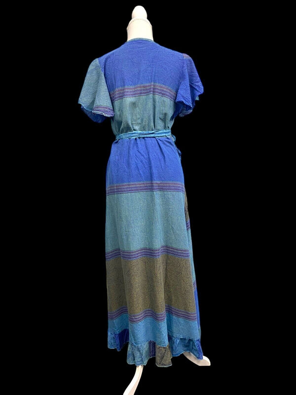 Festival Stall LTD Boho festival Clothing LAPIS BLUE WRAP Dress Boho hippy Festival Cotton Summer Sun Beach UK 8 - 14