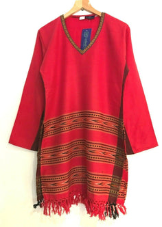 Festival Stall LTD Boho festival Clothing Tunic Top Boho Hippie Festival Winter Warm tassel long sleeve RED long S M L