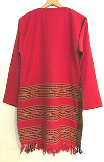 Tunic Top Boho Hippie Festival Winter Warm tassel long sleeve RED long S M L