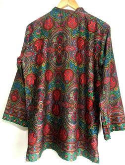 v-neck Tunic blouse Festival boho hippie retro ethnic print vintage Red green