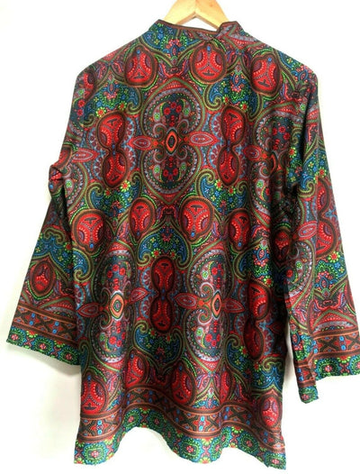 v-neck Tunic blouse Festival boho hippie retro ethnic print vintage Red green