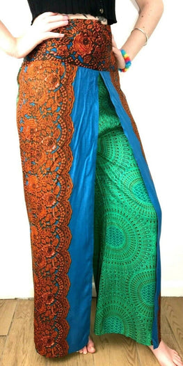 Trousers yoga pants, harem, palazzo, Festival boho hippie, copper & green, dance