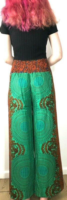 Festival Stall LTD Boho festival Clothing Trousers yoga pants, harem, palazzo, Festival boho hippie, copper & green, dance