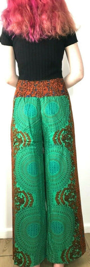 Trousers yoga pants, harem, palazzo, Festival boho hippie, copper & green, dance