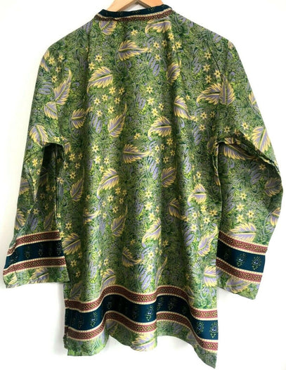 TUNIC V-neck long sleeve festival, boho, hippie, retro, ethnic print, green