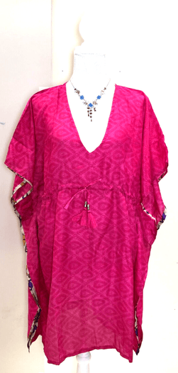 Festival Stall LTD Boho festival Clothing Kaftan Tunic Top blouse PINK Boho hippy festival Sari Silk Cover up UK 8 - 18