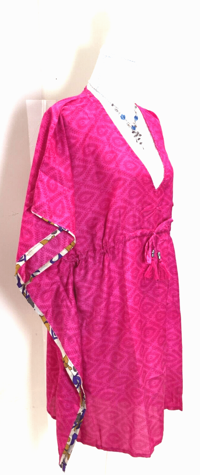 Festival Stall LTD Boho festival Clothing Kaftan Tunic Top blouse PINK Boho hippy festival Sari Silk Cover up UK 8 - 18