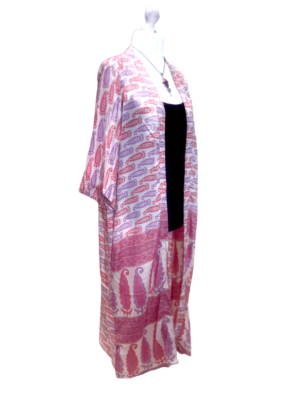 Festival Stall LTD Boho festival Clothing KIMONO PINK Robe Dress Boho hippy festival, silk beach cover up uk 10 12 14 16