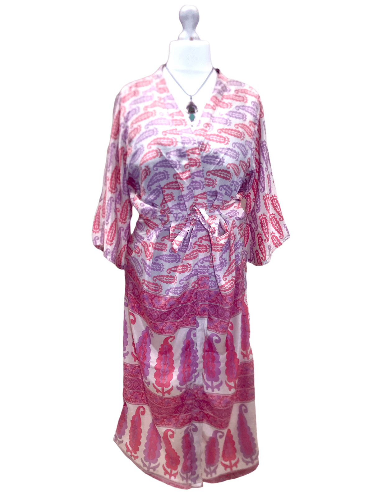 Festival Stall LTD Boho festival Clothing KIMONO PINK Robe Dress Boho hippy festival, silk beach cover up uk 10 12 14 16