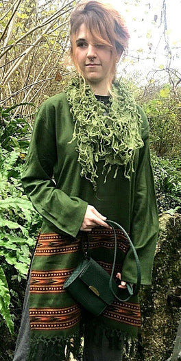 Festival Stall LTD Boho festival Clothing Tunic top Boho Hippie Festival Winter Warm tassel long sleeve GREEN long M L