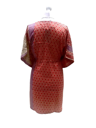 Festival Stall LTD Boho festival Clothing DRESS Boho hippy VINTAGE Sari Silk RED Beach Tunic Kaftan Top Cover up UK 8 - 18