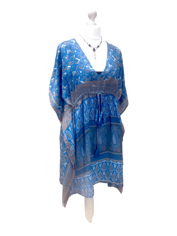 Festival Stall LTD Boho festival Clothing Tunic, Kaftan Top Cover up dress Boho hippy, festival Sari Silk Long UK 8 - 18