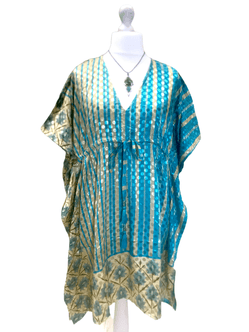 Festival Stall LTD Boho festival Clothing Tunic, Kaftan Top Cover up dress Boho hippy, festival Sari Silk Long UK 8 - 18