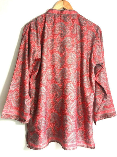 V-neck TUNIC long sleeve  Festival boho hippie retro ethnic print pink beige