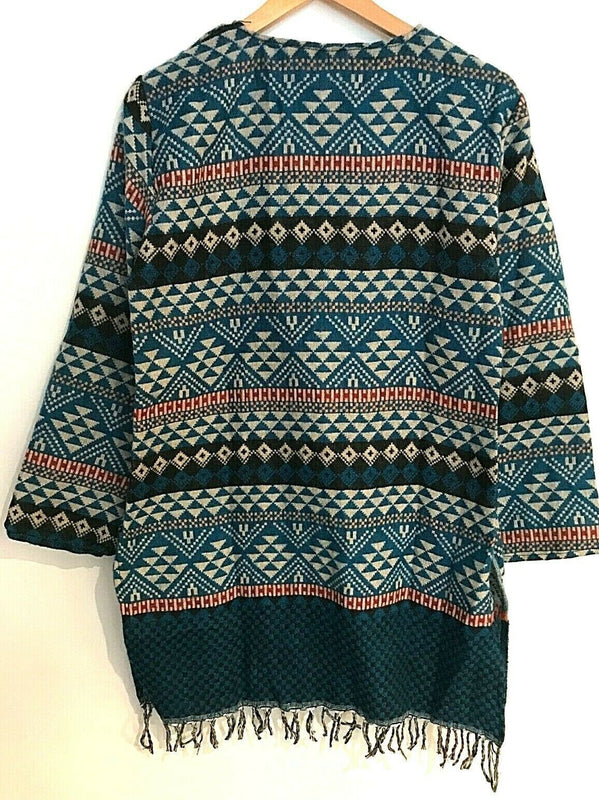 Festival Stall LTD Boho festival Clothing TUNIC Boho hippie JUMPER PULLOVER SWEATER BLUE winter warm tassel top UK 8 - 14