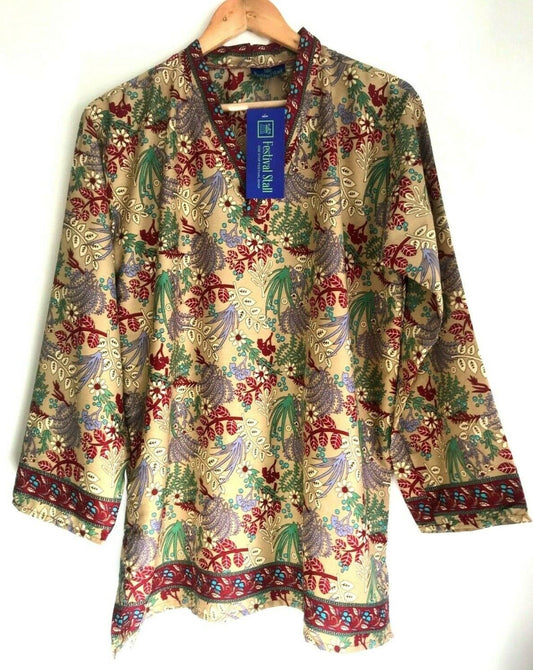 Festival Stall LTD Boho festival Clothing TUNIC TOP BLOUSE BOHO HIPPY Floral silk Indian Vintage retro UK 8 - 14