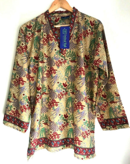 TUNIC TOP BLOUSE BOHO HIPPY Floral silk Indian Vintage retro UK 8 - 14