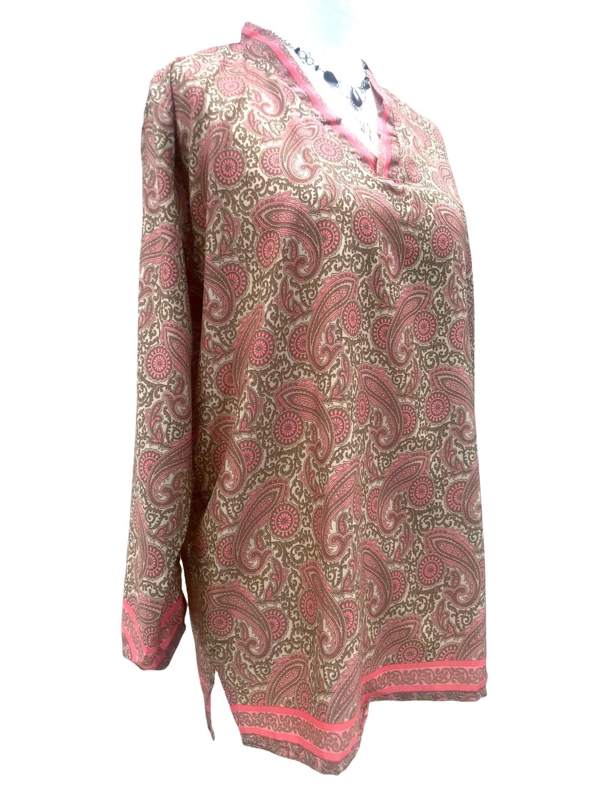 Festival Stall LTD Boho festival Clothing TUNIC Top Blouse Boho hippy festival style , 100% SILK, Pink & Beige one size