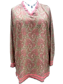 Festival Stall LTD Boho festival Clothing TUNIC Top Blouse Boho hippy festival style , 100% SILK, Pink & Beige one size