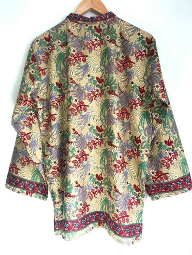 TUNIC TOP BLOUSE BOHO HIPPY Floral silk Indian Vintage retro UK 8 - 14