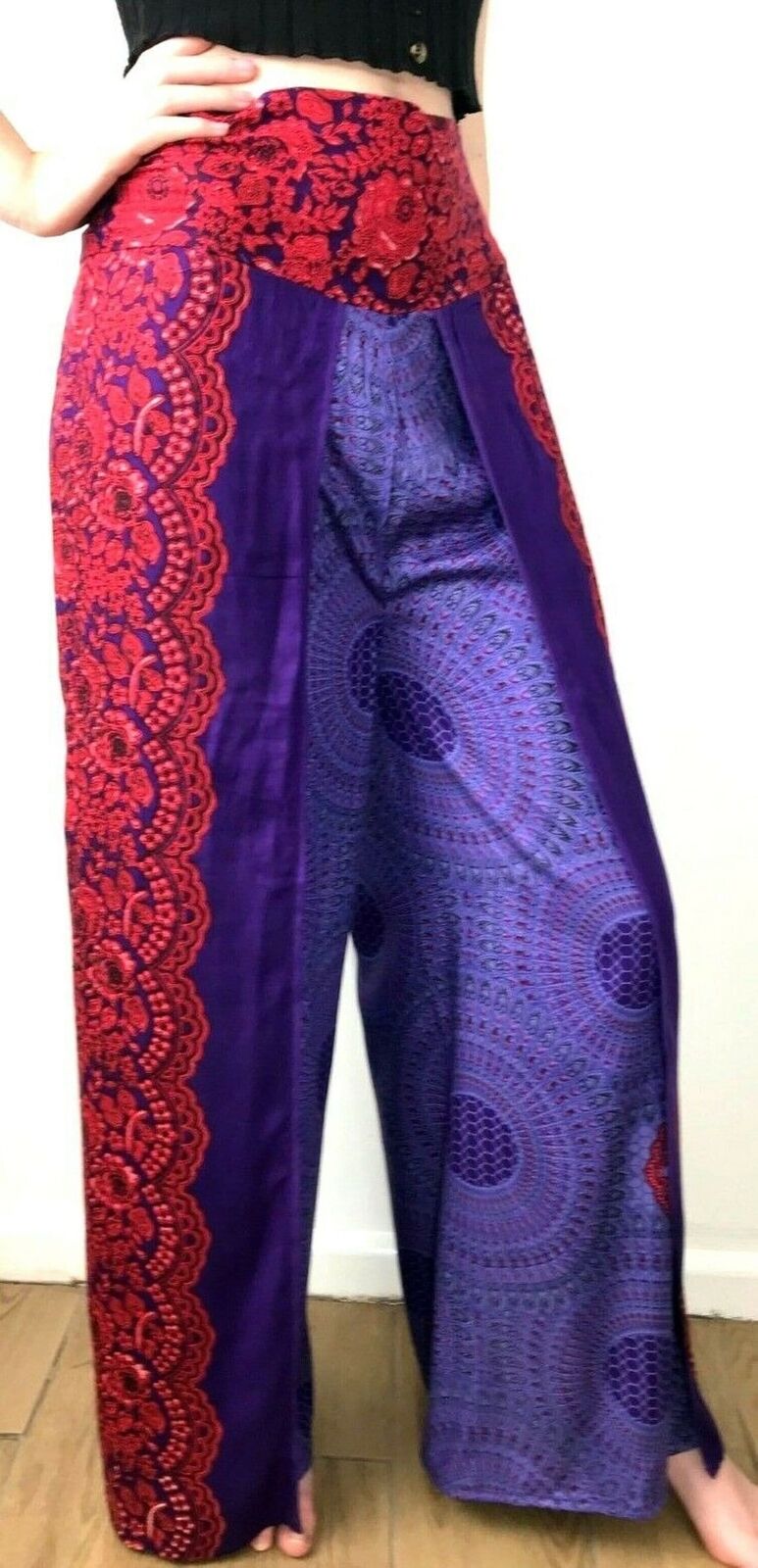 Festival Stall LTD Boho festival Clothing Trouser Yoga Pants, Harem, palazzo, Festival boho hippie, purple red, dance,