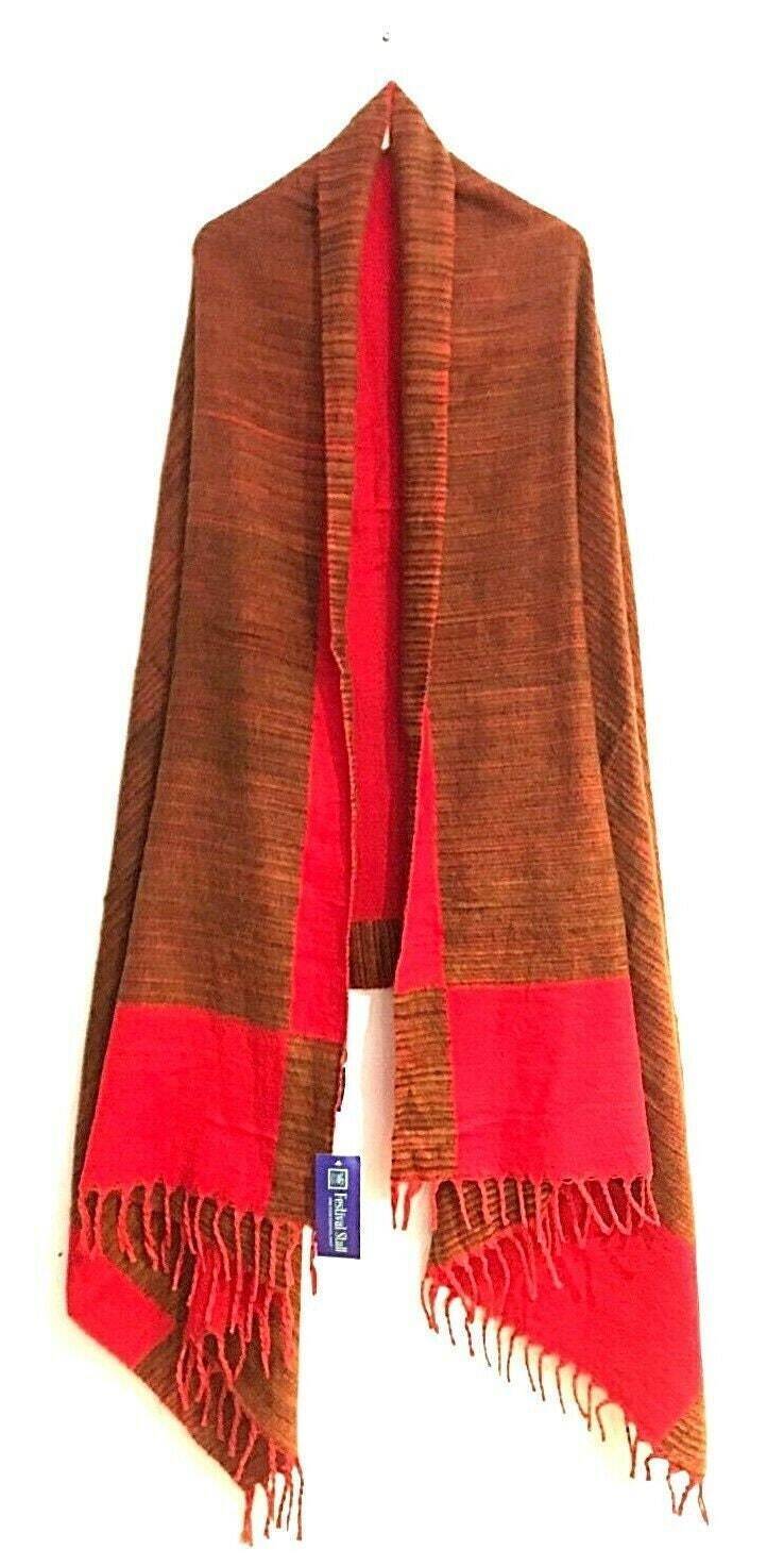 Festival Stall LTD Boho festival Clothing Shawl RED blanket PONCHO scarf wrap yoga meditation hippy boho pashmina fleece