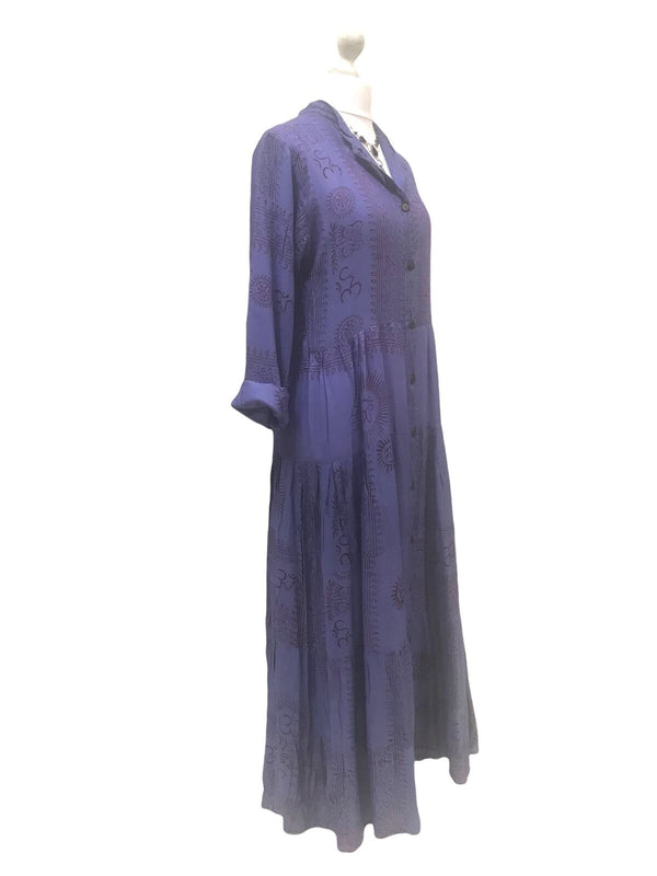 Festival Stall LTD Boho festival Clothing LONG Maxi Dress Boho hippy festival style Om print Yoga Purple Floaty UK 8 - 14