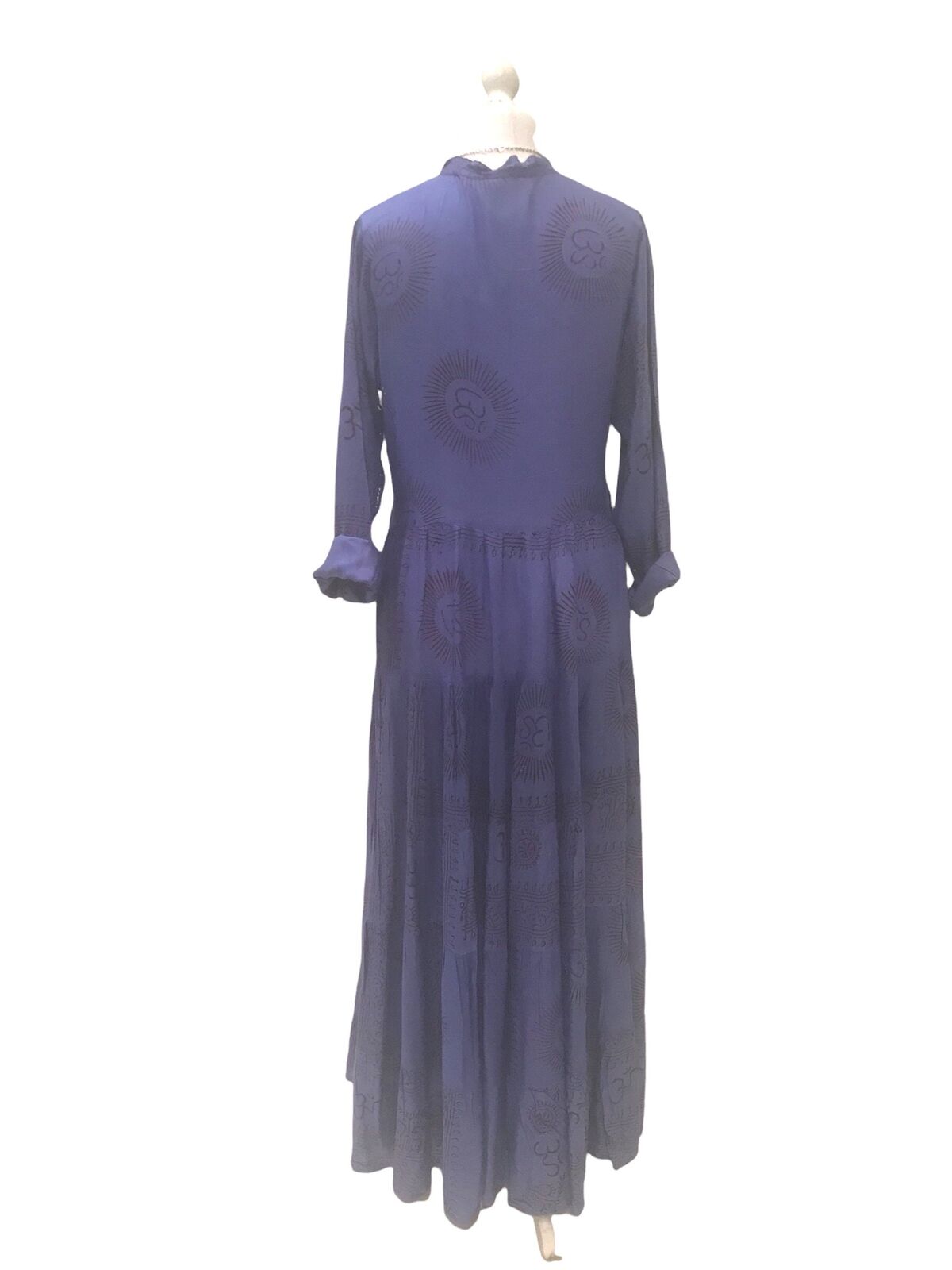 Festival Stall LTD Boho festival Clothing LONG Maxi Dress Boho hippy festival style Om print Yoga Purple Floaty UK 8 - 14