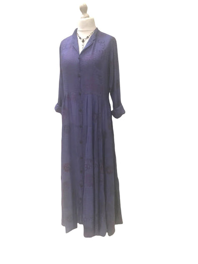 Festival Stall LTD Boho festival Clothing LONG Maxi Dress Boho hippy festival style Om print Yoga Purple Floaty UK 8 - 14