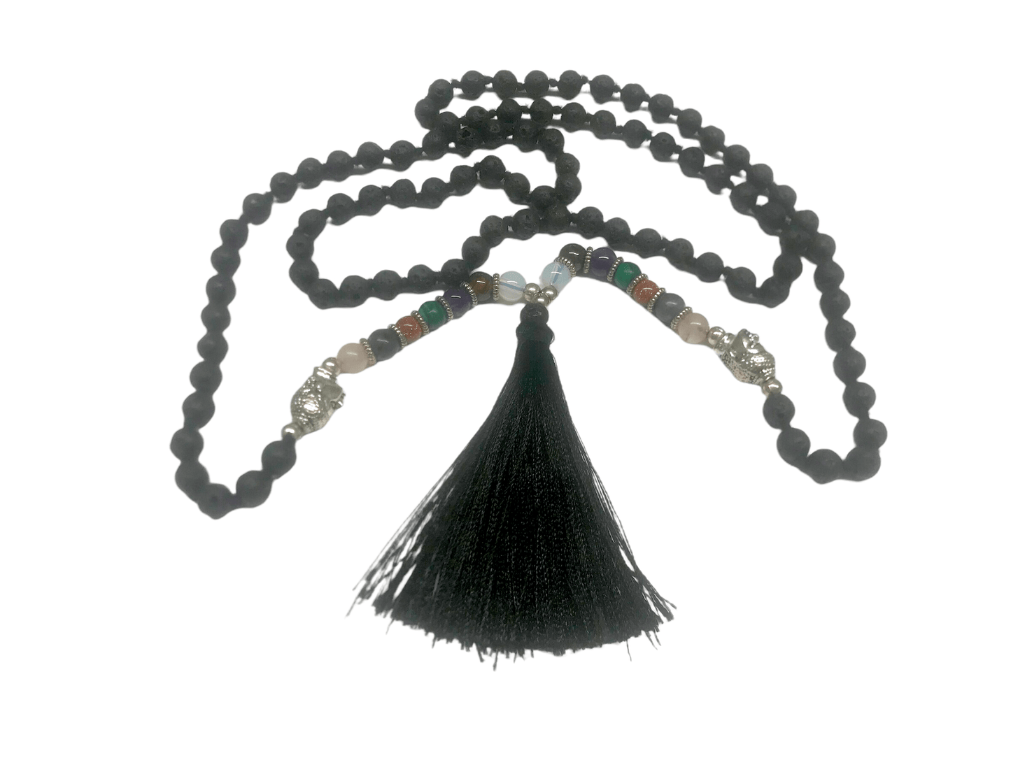 Festival Stall LTD Boho festival Clothing Black NECKLACE lava stone Crystal Gemstone chakra long bead