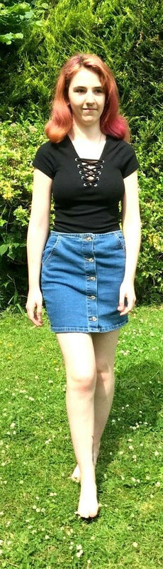 MINI SKIRT SEXY BLUE STONEWASHED DENIM Boho hippy stretch short summer S M L XL