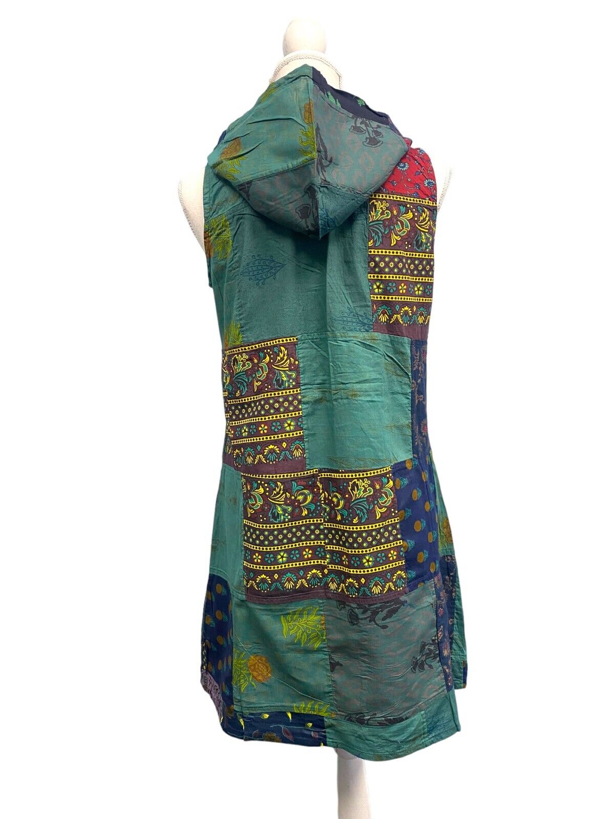 Festival Stall LTD Boho festival Clothing Short Tunic Dress GREEN patchwork Boho Pixie Festival Hippy gypsy hoodie UK 8 - 14