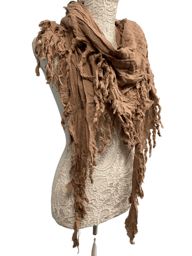 Festival Stall LTD Boho festival Clothing SCARF WRAP pashmina, BEIGE BISCUIT raw edge COTTON boho, hippy, goth emo GIFT