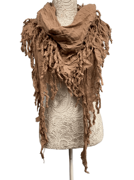 Festival Stall LTD Boho festival Clothing SCARF WRAP pashmina, BEIGE BISCUIT raw edge COTTON boho, hippy, goth emo GIFT