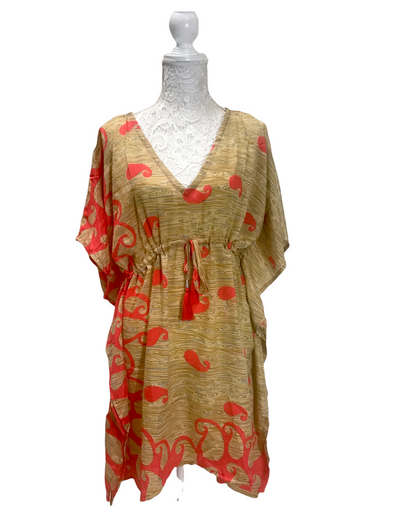 Tunic dress Kaftan Top Cover up Boho hippy festival Sari Silk One Size 8 - 18