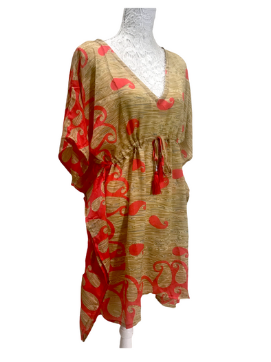 Tunic dress Kaftan Top Cover up Boho hippy festival Sari Silk One Size 8 - 18