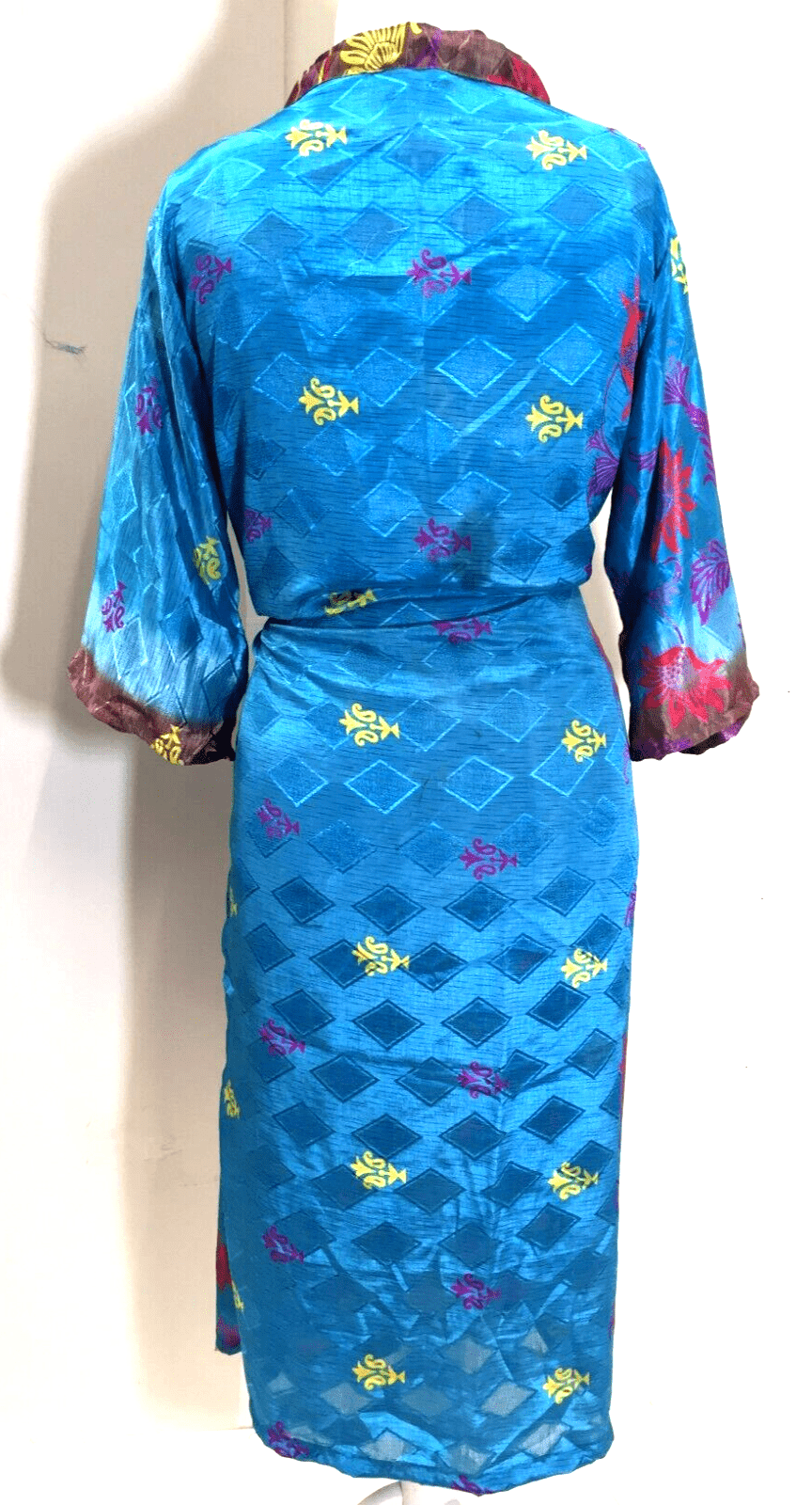 Festival Stall LTD Boho festival Clothing BLUE KIMONO Dress Robe Cover Up Boho Hippy Festival Silk Beach Summer UK 6 - 12