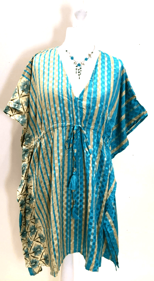 Festival Stall LTD Boho festival Clothing Tunic, Kaftan Top Cover up dress Boho hippy, festival, long Sari Silk UK 8 - 18