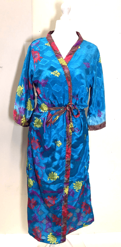 Festival Stall LTD Boho festival Clothing BLUE KIMONO Dress Robe Cover Up Boho Hippy Festival Silk Beach Summer UK 6 - 12