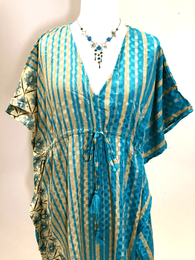 Festival Stall LTD Boho festival Clothing Tunic, Kaftan Top Cover up dress Boho hippy, festival, long Sari Silk UK 8 - 18