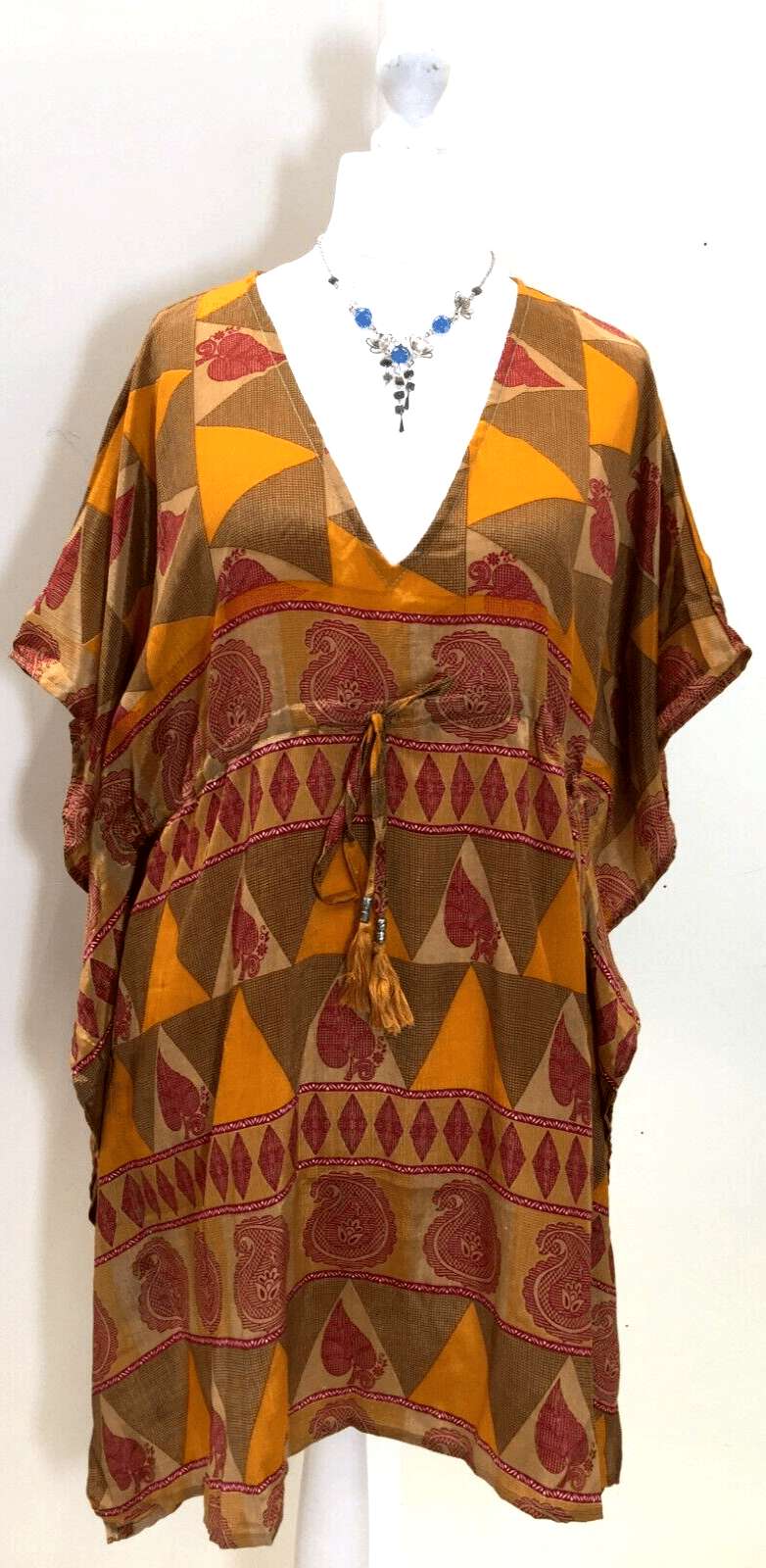 Festival Stall LTD Boho festival Clothing Tunic, Kaftan Top Cover up dress Boho hippy, festival, long, Sari Silk UK 8 - 18