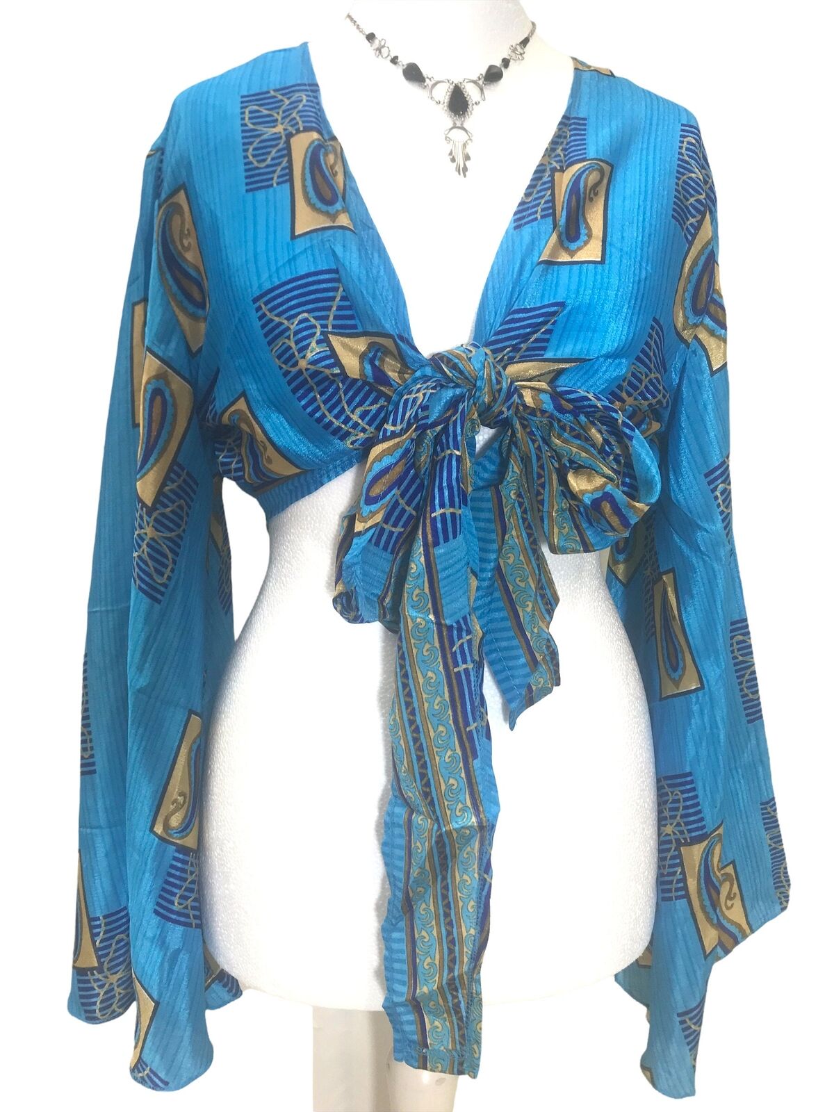 Festival Stall LTD Boho festival Clothing Blouse Top Kaftan Kimono Wrap Boho hippy festival retro SILK vintage 8 10 12 14