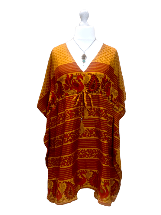 Festival Stall LTD Boho festival Clothing Tunic dress Kaftan Top Cover up Boho hippy festival Vintage Sari Silk retro 8 - 18