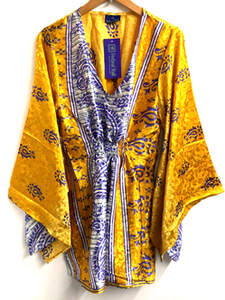 KAFTAN tunic top blouse cover up Boho hippy festival sari silk retro UK 10-18