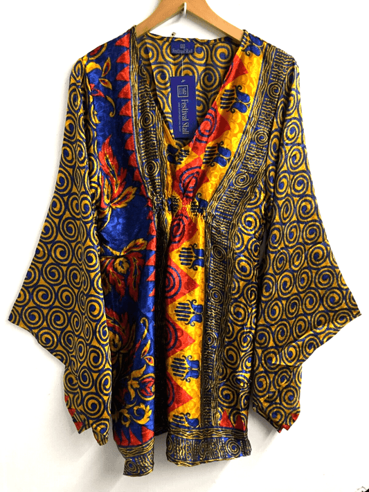 Festival Stall LTD Boho festival Clothing KAFTAN tunic top blouse cover up Boho hippy festival sari silk retro UK 10 - 18