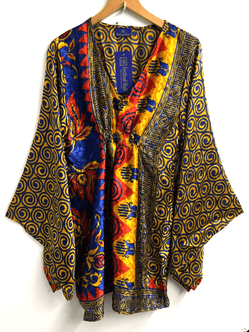 Festival Stall LTD Boho festival Clothing KAFTAN tunic top blouse cover up Boho hippy festival sari silk retro UK 10 - 18